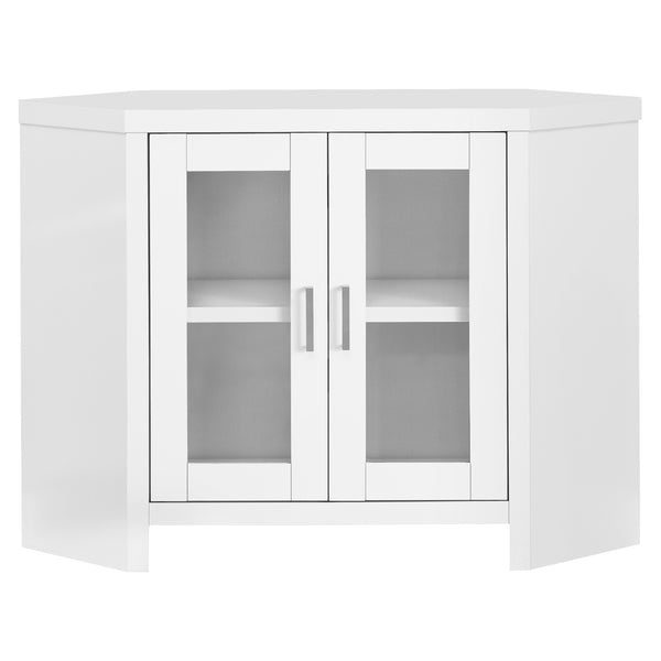 MEUBLE TV - 42"L / EN COIN BLANC ET PORTES VITRES