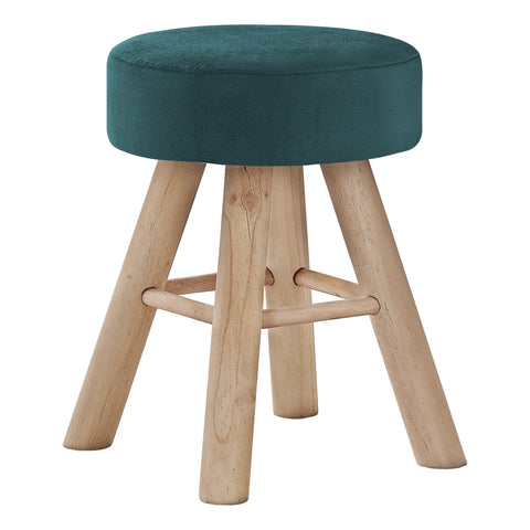 POUF - VELOUR TURQUOISE / PATTES BOIS NATUREL