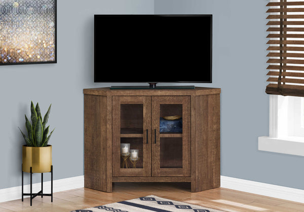 MEUBLE TV - 42"L / EN COIN FAUX BOIS BRUN