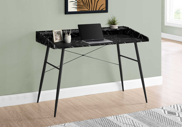 BUREAU - 48"L / FAUX MARBRE NOIR / METAL NOIR