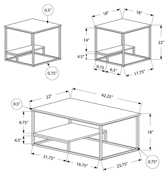 ENS DE TABLES - 3PCS / MARBRE NOIR / METAL NOIR ITEM