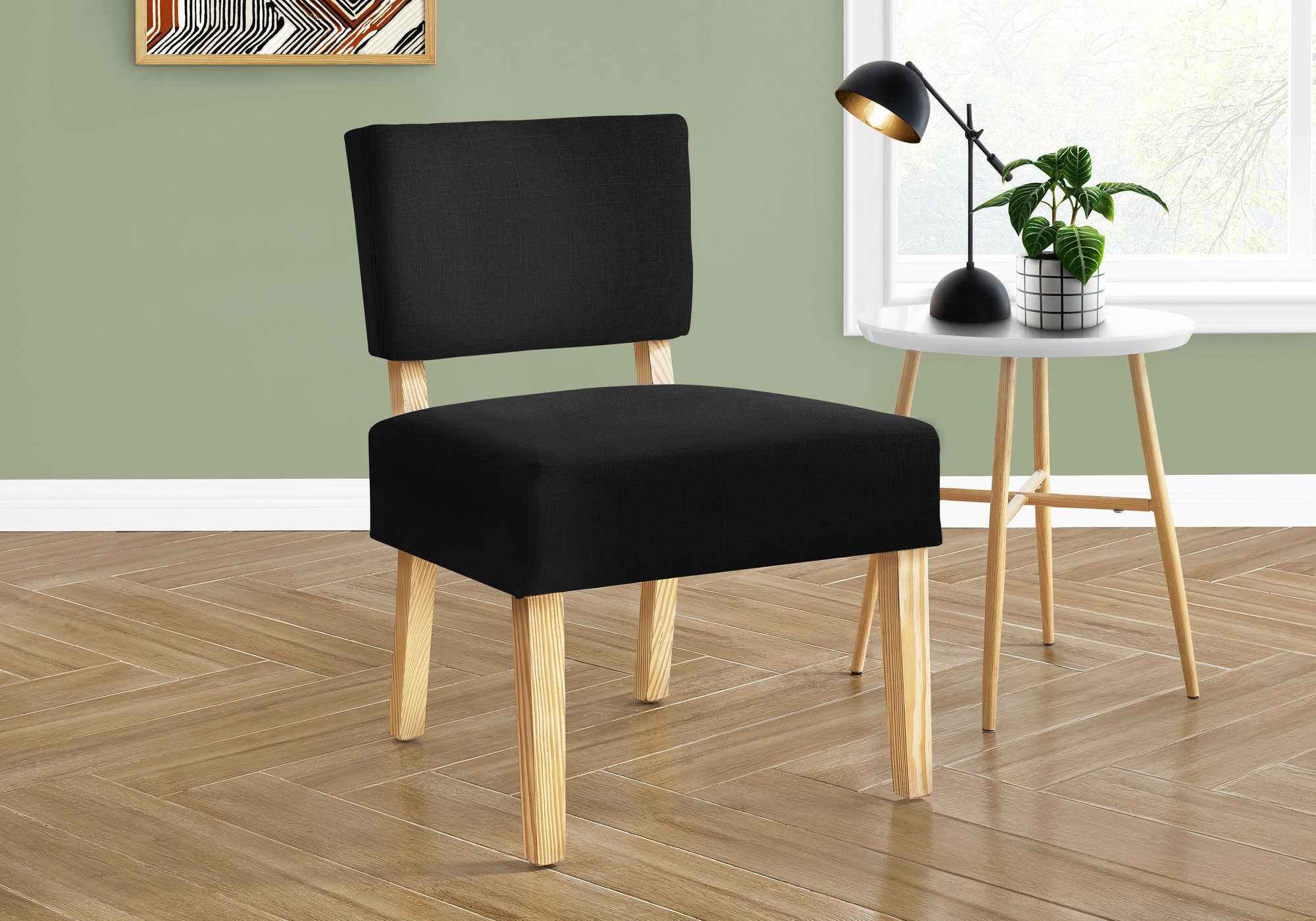 CHAISE D'APPOINT - TISSU NOIR / PATTES EN BOIS NATUREL