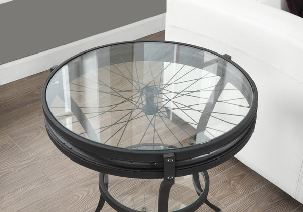 TABLE D'APPOINT - 22"DIA / METAL NOIR / VERRE TREMPE