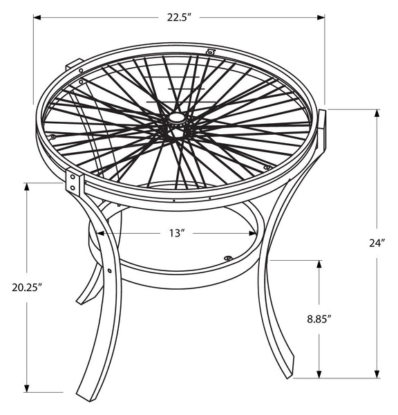 TABLE D'APPOINT - 22"DIA / METAL NOIR / VERRE TREMPE