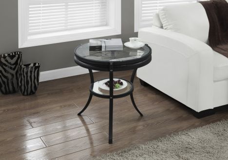 TABLE D'APPOINT - 22"DIA / METAL NOIR / VERRE TREMPE