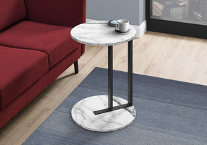 TABLE D'APPOINT - 24"H / FAUX MARBRE BLANC / METAL NOIR