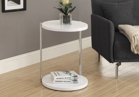 TABLE D'APPOINT - BLANC LUSTRE / METAL CHROME