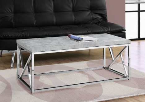 TABLE DE SALON - GRIS CIMENTE ET METAL CHROME