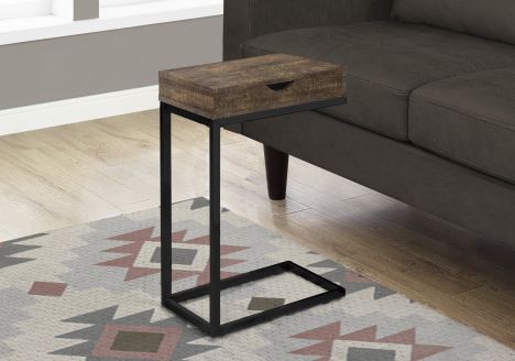 TABLE D'APPOINT - METAL NOIR / FAUX BOIS BRUN / TIROIR I 3406