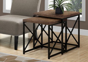 TABLES GIGOGNES - 2PCS / FAUX BOIS BRUN / METAL NOIR  I 3413