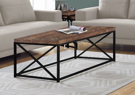 TABLE DE SALON - FAUX BOIS BRUN / METAL NOIR  I 3416