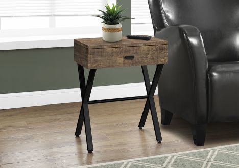 TABLE D'APPOINT - 24"H / FAUX BOIS BRUN / METAL NOIR  I 3450