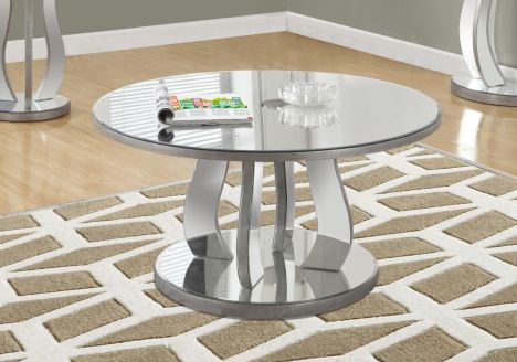 TABLE DE SALON - 36"DIA / ARGENT BROSSE / MIROIR