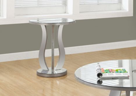 TABLE DE BOUT - 20"DIA / ARGENT BROSSE / MIROIR