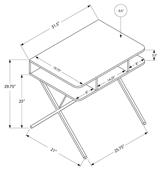 BUREAU - 31"L / DESSUS BLANC / METAL ARGENT  I 7100