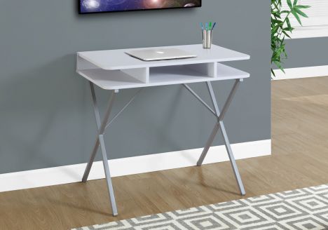 BUREAU - 31"L / DESSUS BLANC / METAL ARGENT  I 7100