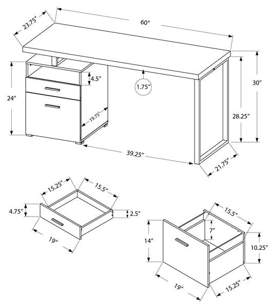 BUREAU - 60"L  METAL ARGENT