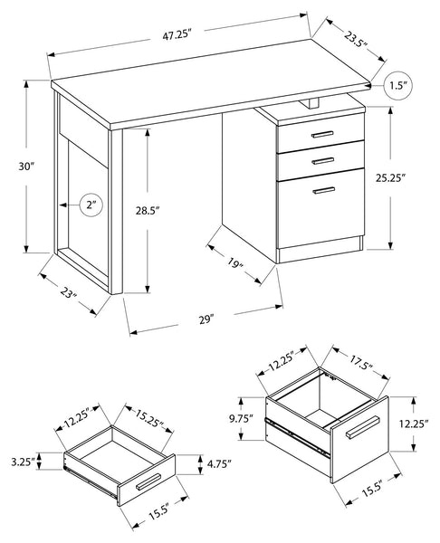 BUREAU - 48"L / GRIS-NOIR ORIENTATION GAUCHE OU DROITE