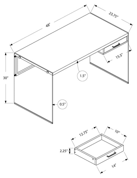 BUREAU - 48"L / FAUX BOIS TAUPE / VERRE TREMPE  I 7446